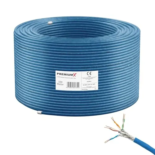 PremiumX 100m CAT 8 Netzwerkkabel - CAT 8 Ethernetkabel für Hochgeschwindigkeitsnetzwerke, unterstützt bis zu 40 Gbit/s und ist ideal für professionelle Anwendungen und strukturiertes Verkabeln. Störungsarm und halogenfrei.