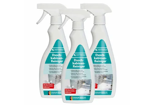 HOTREGA® Duschkabinen Reiniger 500ml – Effektiver Kalkentferner - Spezialreiniger für Duschkabinen: Entfernt mühelos Kalk und Seifenreste, schützt vor Neuverschmutzung und sorgt für strahlende Sauberkeit. Ideal für verschiedene Oberflächen wie Glas, Kunststoff und Keramik.