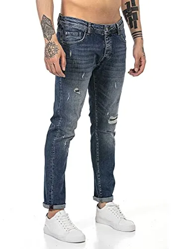 Redbridge Herren Jeans Dunkelblau W34L34 - Modische Jeans im Destroyed Look mit hohem Tragekomfort dank elastischer Eigenschaften, ideal für Berufs- und Freizeitoutfits.