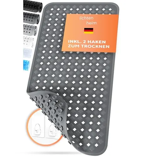 LICHTENHEIM Badewannenmatte rutschfest 88x40cm | BPA frei Antirutschmatte Badewanne | rutschfeste Badematte für Baby, Kinder & Senioren | Rutschmatte Anti Rutsch | Badewanneneinlage Anthrazit