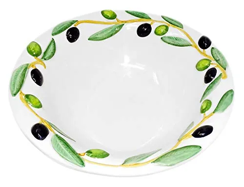 Lashuma Handgemachte Keramikschale im Olivendesign 26 cm - Salatschüssel aus italienischer Keramik, handbemalt mit Olivenmotiv – ideal für Salate, Müsli oder Antipasti und verleiht jedem Gericht mediterranen Flair.