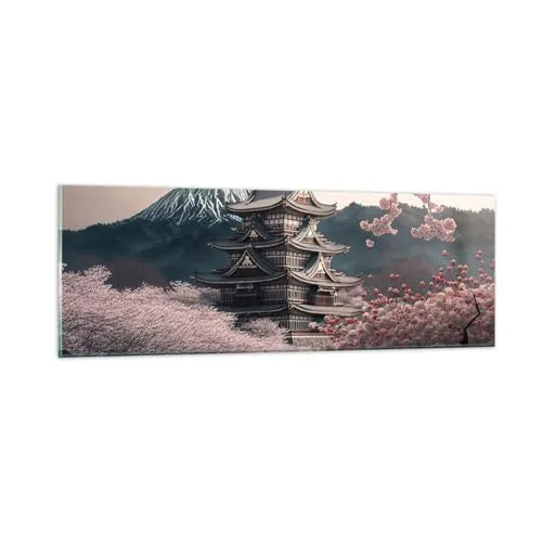 Panorama Bilder auf Glas Asien Japan Japanische Kirsche Glasbild 90x30cm Wandbilder Dekoration Wohnzimmer Schlafzimmer Küche Klein Wanddeko Bild im Glas Wand Kunstdruck Art Modern GAB90x30-5734