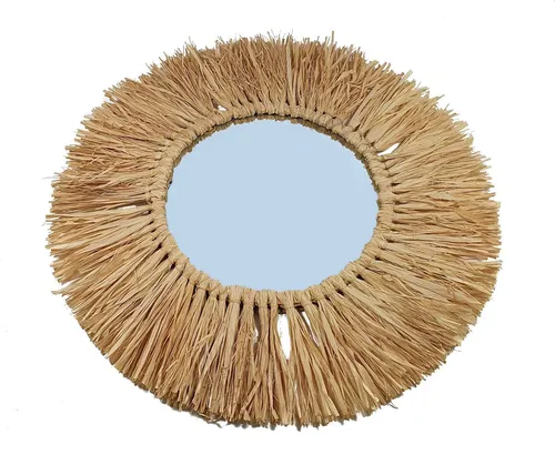 Spetebo Wandspiegel rund mit Bast Rahmen - Ø 57 cm - Dekorativer Wandspiegel aus Bast, Ø 57 cm, perfektes Wohnaccessoire für jeden Raum und schafft eine warme Atmosphäre.