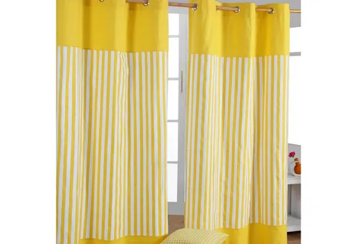 Homescapes Gardine Gardinen mit Ösen breite Streifen gelb 100% Baumwolle, 182 x 137 cm