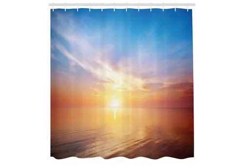 Abakuhaus Duschvorhang Moderner Digitaldruck mit 12 Haken auf Stoff Wasser Resistent Breite 175 cm, Höhe 180 cm, Sonnenaufgang Horizon Seascape Bay