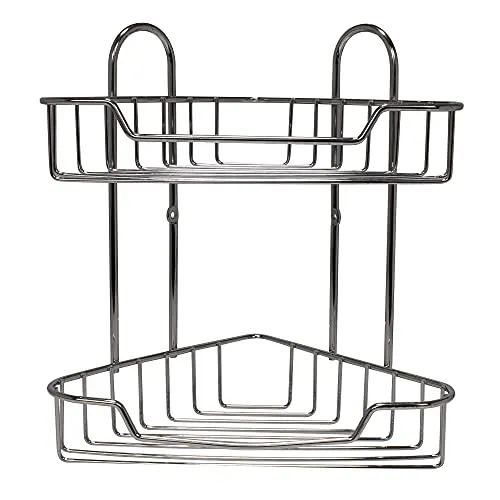 e-Best Eckregal für Dusche I Duschablage verchromt I Duscheckregal mit 2 Böden I Duschregal aus rostfreiem Stahl I Duschkorb für Ecke I Bad Eckregal zum fest Schrauben