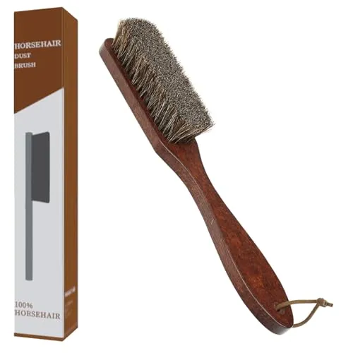 EUVIA Soft 100% Naturpferdehaar Polsterbürste mit Holzgriff, Premium Rosshaarbürste zur StaubNaturborsten Fusselbürste zur Reinigung von Filzhut/Cowboyhut/Schuhen/Kleidung/Polstermöbeln/Hut/Bank