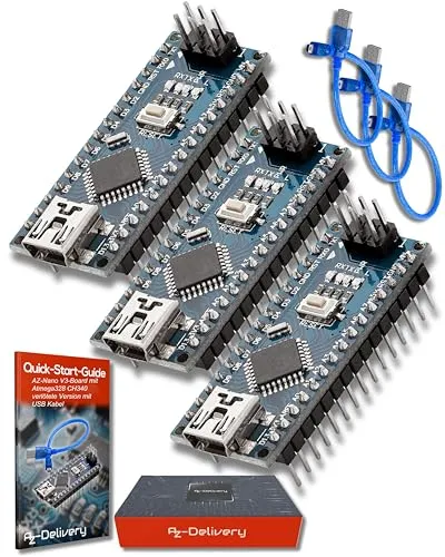 AZDelivery 3 x AZ-Nano V3-Board mit Atmega328 CH340 - Mainboards: Kompakte und energieeffiziente V3-Boards mit ATmega328P, inklusive E-Book für einen schnellen Projektstart und einfache PC-Verbindung.