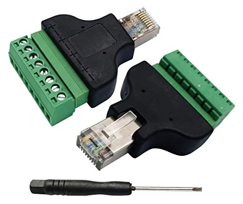 AAOTOKK RJ45 Schraubklemme RJ45 8P 8C Männlich auf 8-polige (Weiblich) Schraubanschlüsse Ethernet Netznetzstecker für AV CCTV UTP DVR Cat5 Cat6 Cat7 Koppler (2 Stücke/Männlich)