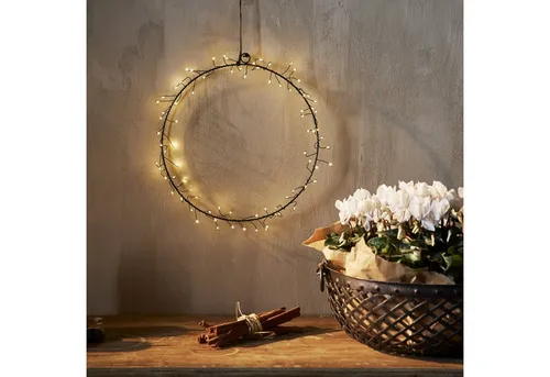 MARELIDA Dekokranz LED Kranz Draht Türkranz Wandkranz Leuchtkranz 80LED D: 30cm Batterie