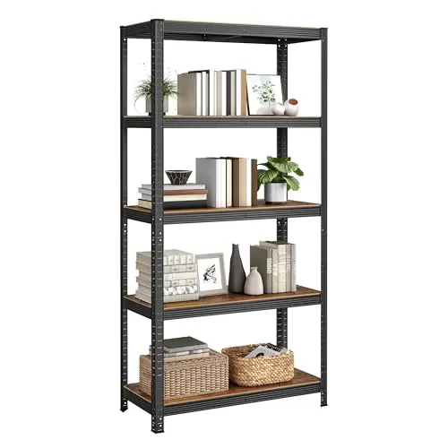 Produktbild SONGMICS Standregal, Bücherregal, Lagerregal, 5 Ablagen, Küchenregal, Regal, 40 x 90 x 180 cm, bis 875 kg belastbar, verstellbare Ablagen, Industrie-Design, vintagebraun-schwarz GLR040B11
