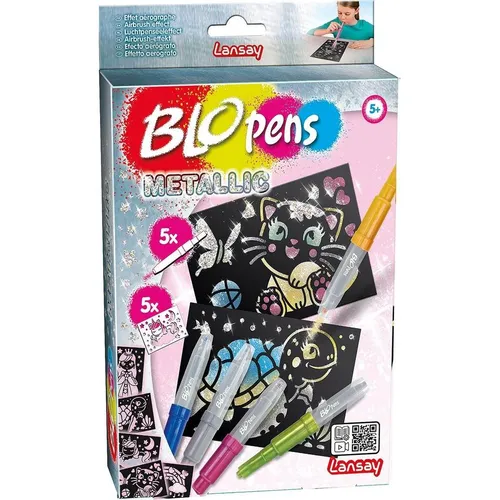 Lansay - BLOPENS - Glitzer Kreativ-Set - Funkelndes Mal- und Zeichenset für Kinder ab 5 Jahren - 6 Pustestifte - 8 Glitzerpulver - 12 Schablonen - 20 Malvorlagen - Fördert künstlerische