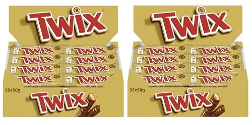 TWIX Doppelriegel 2x 32x50g - Knuspriger Keks mit zartem Karamell, umhüllt von feiner Milchschokolade. Perfekt als süßer Snack für zwischendurch – genießen Sie den unverwechselbaren Geschmack!