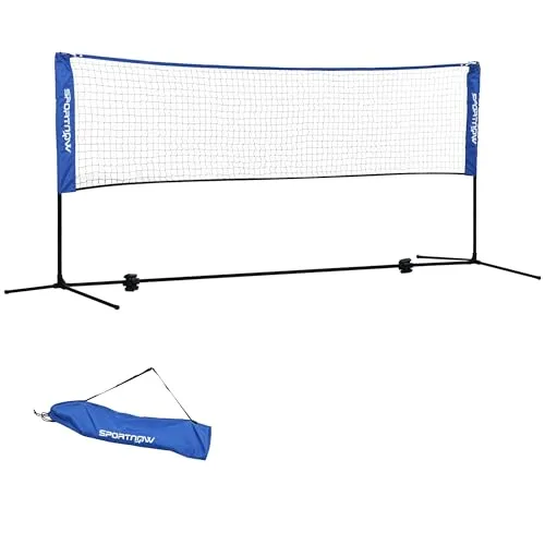 SPORTNOW Badmintonnetz Set - Höhenverstellbar und Faltbar - Badmintonnetze & -garnituren: Höhenverstellbar von 107 bis 155 cm, ideal für Badminton, Tennis und Pickleball, inkl. stabiler Ständer und praktischer Tragetasche für einfachen Transport.
