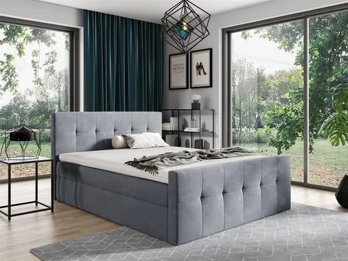 Boxspringbett OWEN 140x200cm Stoff Grau von Fun Möbel