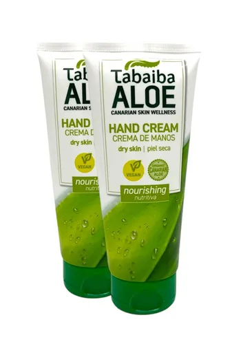 Tabaibaloe Handcreme mit Aloe Vera 100ml - Handcreme aus 100% natürlichen Inhaltsstoffen von den Kanarischen Inseln. Ideal zur Hydratation und Pflege trockener Hände und Nägel mit dem feuchtigkeitsspendenden Effekt von Aloe Vera.