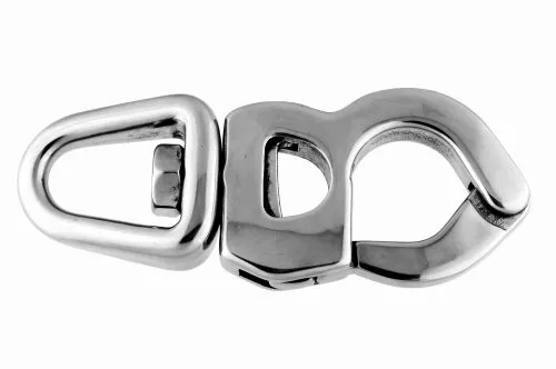 Edelstahl Schnappschäkel 130 mm mit Wirbelauge, A4 AISI 316