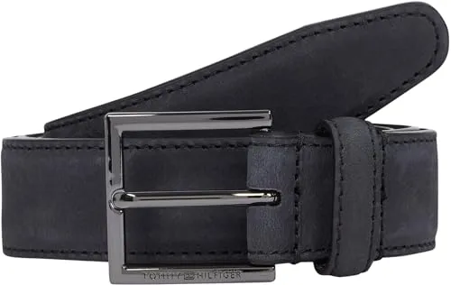 Tommy Hilfiger Herren Gürtel Hudson Nubuck, 3,0 cm, Schwarz (Black) - Herren-Gürtel aus 100% Leder, zeitloses Design für jeden Anlass, praktische Schnalle zur einfachen Größenanpassung