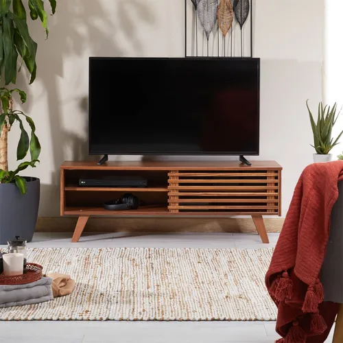 IDIMEX Lowboard SEAN, Kastanienfarbenes TV Lowboard mit Schiebetür - TV-Halterungen, elegantes Lowboard aus massivem Kiefernholz, bietet zwei Fächer für optimalen Stauraum und eine stilvolle Präsentation Ihres Fernsehers.