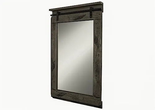 Massivmoebel24 Spiegel RAILWAY #263 – Mango 60x8x100 - Spiegel in rustikaler Industrial-Optik aus massivem Mango-Holz mit markanten Metallelementen, ideal für ein modernes Wohnambiente.