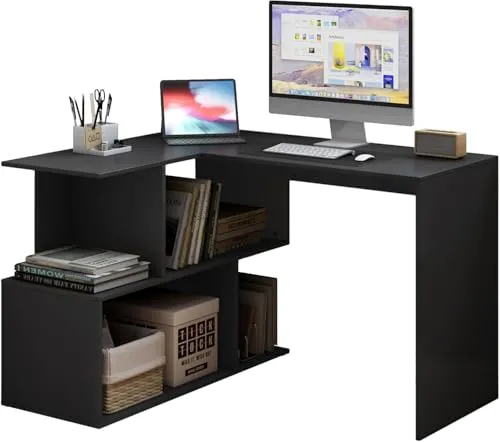 WOLTU Schreibtisch L Form, Eckschreibtisch mit Stauraum, 120x100cm, Bürotisch, Computertisch mit Ablagefächern, PC Tisch, Winkelschreibtisch, Arbeitstisch für Büro Arbeitszimmer, Schwarz