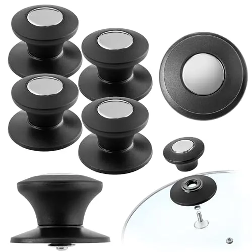 KADAX Topfdeckelgriff, feuerfester Deckelknopf aus Kunststoff und Edelstahl, universaler Haltegriff für Topfdeckel, Topfdeckelknopf für Glasdeckel (4 Stück, Schwarz-Silber)