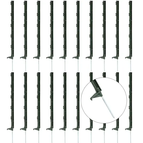 Agrarzone [20x] Eco Kunststoff Weidezaunpfähle 70cm, Einzeltritt, grün - stabiler Fiberglas Weidezaunpfahl - langlebige Kunststoffpfähle 5 Ösen - ideal für Hühnerzaun, Absperrzaun, Garten Zaun Pfahl