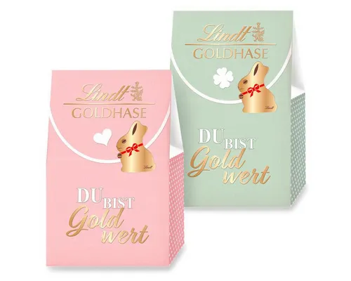 Lindt Goldhase Du bist Gold wert Tasche Vollmilch 153g - Der Lindt Goldhase in dekorativer Tasche (153g) ist die ideale Geschenkidee für besondere Anlässe. Überraschen Sie Ihre Liebsten mit feiner Vollmilchschokolade und einer liebevollen Botschaft – perfekt für Ostern oder zwischendurch.