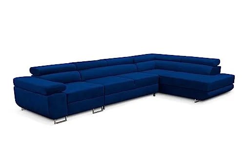 KREATIVE FURNITURE & DESIGN Ecksofa Rechts 343x88x203 cm - Sofa mit Schlaffunktion - Geräumig Eckcouch - Couch L Form -Wohnlandschaft L-Form Perfekt Für Ihr Zuhause Dunkenblau Rechts