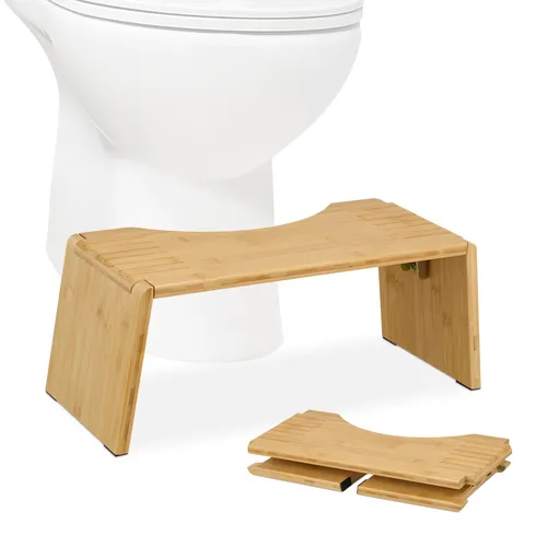 Toilettenhocker klappbar aus Bambus - Toilettenstühle & -gestelle, praktischer und faltbarer WC Hocker für ergonomisches Sitzen, maximale Belastbarkeit von 60 kg, ideal für mehr Komfort im Badezimmer.