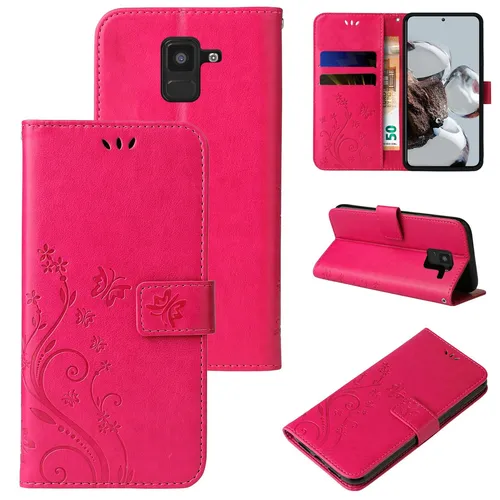 Handyhülle für Samsung Galaxy A8 2018 Klapp Case Tasche Blume Schmetterling Pink
