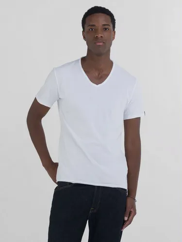 Replay Herren M3591a T-Shirt, V-Ausschnitt in Weiß - T-Shirts für Herren aus reiner, atmungsaktiver Baumwolle mit stylischem V-Ausschnitt, ideal für einen lässigen Look und angenehmen Tragekomfort.
