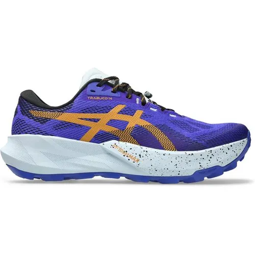ASICS Trabuco 14 Trailschuh Herren – Blau, Beige, Größe 44 - Erlebe den perfekten Trailschuh für Abenteuer in der Natur! Der ASICS Trabuco 14 überzeugt mit atmungsaktivem Obermaterial, gelenkschonender Dämpfung und robuster Gummilaufsohle für optimalen Halt auf jedem Terrain.