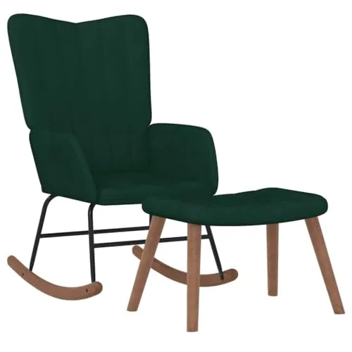 vidaXL Schaukelstuhl mit Hocker Samt Dunkelgrün - Stilvoller Sessel mit Hocker, gepolstert mit weichem Samt für optimalen Komfort. Ideal für entspannende Stunden in deinem Wohnzimmer.