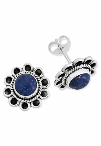 Ohrstecker 925 Silber Lapis Lazuli blauer Stein Edelstein Ohrringe echt Silber Damen Sterling Silber Stecker Geschenk(MOS-056-06)
