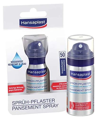 Hansaplast Sprühpflaster, transparentes Pflasterspray für unsichtbaren Schutz, wasserfestes und atmungsaktives Pflaster für kleine Schnitt- und Schürfwunden, 1 x 32,5 ml