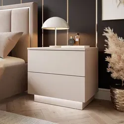 Nachttisch LINA Kaschmir II mit LED Beleuchtung in beige von Lukmebel