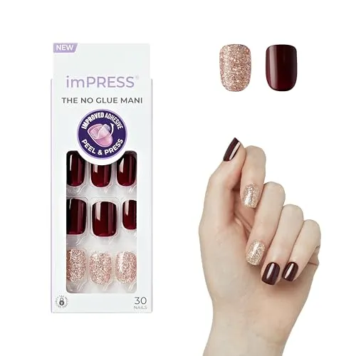 KISS imPRESS Press-On Maniküre, kein anderes, kurzes Quadrat, mit PureFit Technologie, inkl. Prep Pad, Mini File, Nagelhaut Stick und 30 Fake Nails