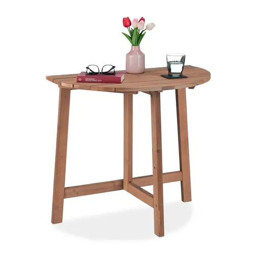 Klapptisch Wandklapptisch Halbrunder Gartentisch 20 kg - Faltbarer Balkontisch aus Holz, ideal für kleine Räume, mit einer Tragfähigkeit von 20 kg und einem eleganten Design in Braun.