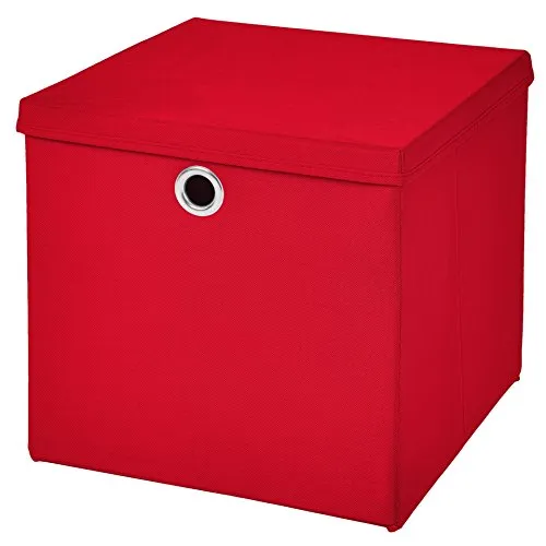 CM3 1 Stück Rot Faltbox 32 x 32 x 32 cm Aufbewahrungsbox faltbar mit Deckel