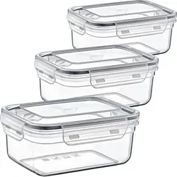 Frischhaltedosen Set 3-teilig, luftdicht, auslaufsicher, spülmaschinenfest, stapelbar - Transparent