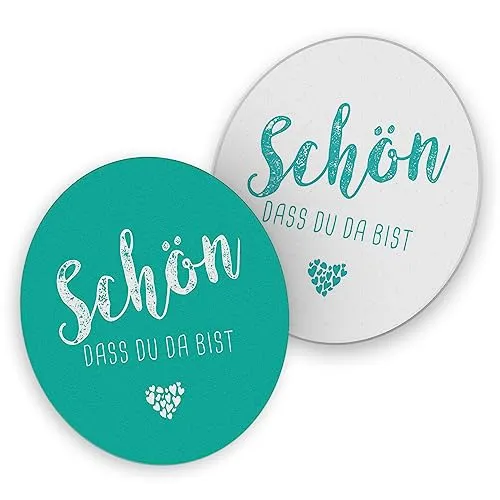 itenga 40x Bierdeckel Untersetzer Schön DASS du da bist rund 10,7 cm Tischdeko für Veranstaltung Gäste Feier (türkisblau)