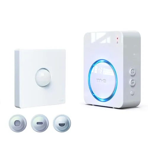 m-e Funk-Bewegungsmelder Set BELL-8121 | Kabelloser Durchgangsmelder | Klingelton/Alarm bei Auslösung | Set mit Batterieempfänger | 300 Meter Reichweite | für Ladentüren, Eingänge oder Auffahrten