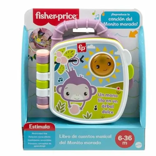 Fisher-Price JFN09 Musikgeschichtenbuch des lila Monitos, Babyspielzeug mit Lichtern und Geräuschen, für Babys und Kleinkinder ab 6 Jahren, spanische Version