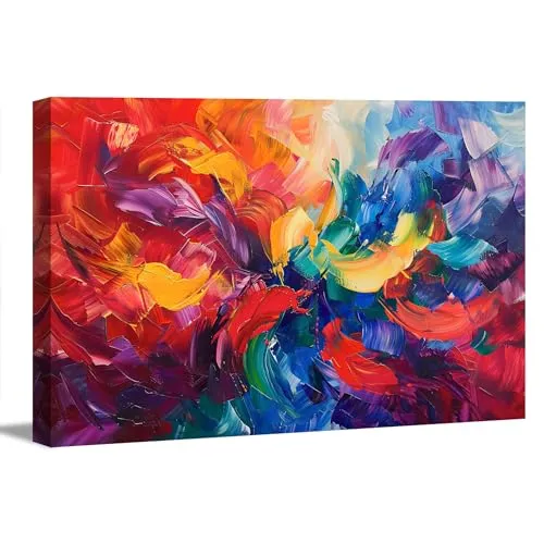 Visario Leinwandbild 120x80 cm 5064 Bunte Abstrakte Malerei Kunstdruck auf Leinwand Wandbild XXL Moderne Wanddekoration Bilder Wohnzimmer Schlafzimmer Büro Fertig Aufgespannt auf Holzrahmen Wandkunst
