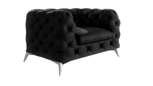 S-Style Chesterfield-Sessel Kalina mit silbernen Metallfüßen - Chesterfield-Sessel aus hochwertigem Samtstoff mit Wellenfederung, eleganten silbernen Metallfüßen und zeitlosem Luxus für Ihr Zuhause.