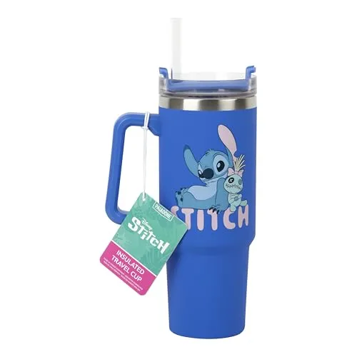 Paladone Products Stitch Blue 900ml Multiway Travel Cup - Thermosflasche mit 900ml Fassungsvermögen, ideal für unterwegs und mit praktischem Strohhalm für leichten Genuss.