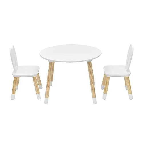 Rebecca Mobili Kindertisch Und Stühle Set, Kindertisch Mit Stühlen, Weiß Braun, MDF Kiefer, Für Kindergarten Schulzimmer - Größe: 44 x 60 x 60 cm / 50 x 28 x 25 cm - Art. RE6849