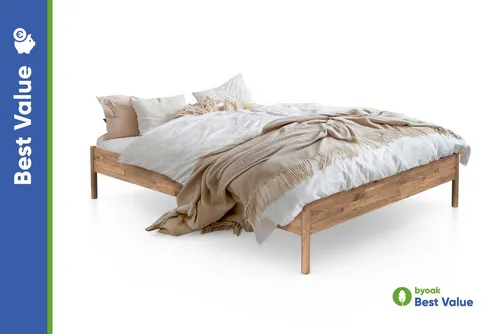 byoak Massivholzbett AGNES ohne Kopfteil, Geölt – Eleganz für Ihr Schlafzimmer - Hochwertiges Massivholzbett aus geölter Eiche, das durch seine natürliche Maserung besticht. Stabil und langlebig, ideal für stilvolle Schlafzimmergestaltung. Perfekte Kombination aus Funktionalität und Ästhetik.