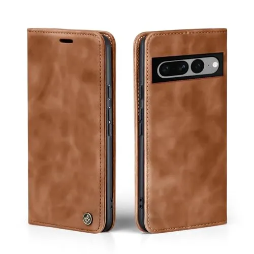 LBH Handyhülle für Google Pixel 7 Pro in Hellbraun mit Karten- und Geldfach Smartphone Hülle mit Standfunktion Flip Case Schutzhülle Magnetverschluss Vintage